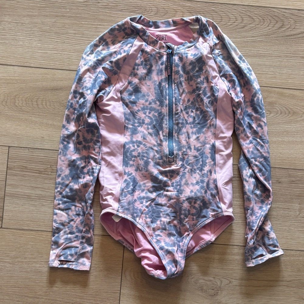 Athleta Pink and Gray Long Sleeve One Piece